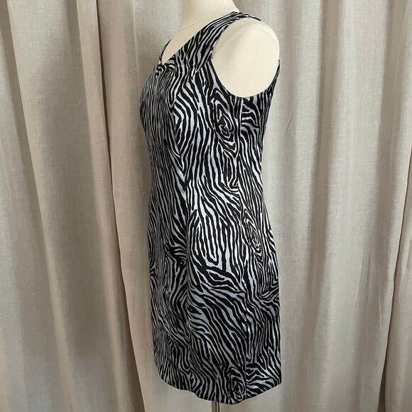 Vintage 90s Dress Size 10 Black Silver Zebra Animal Print Going Out Party Y2K - Picture 5 of 13
